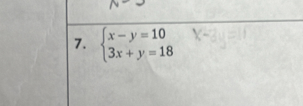 beginarrayl x-y=10 3x+y=18endarray.