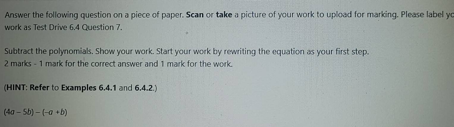 Solved: Answer the following question on a piece of paper. Scan or take ...