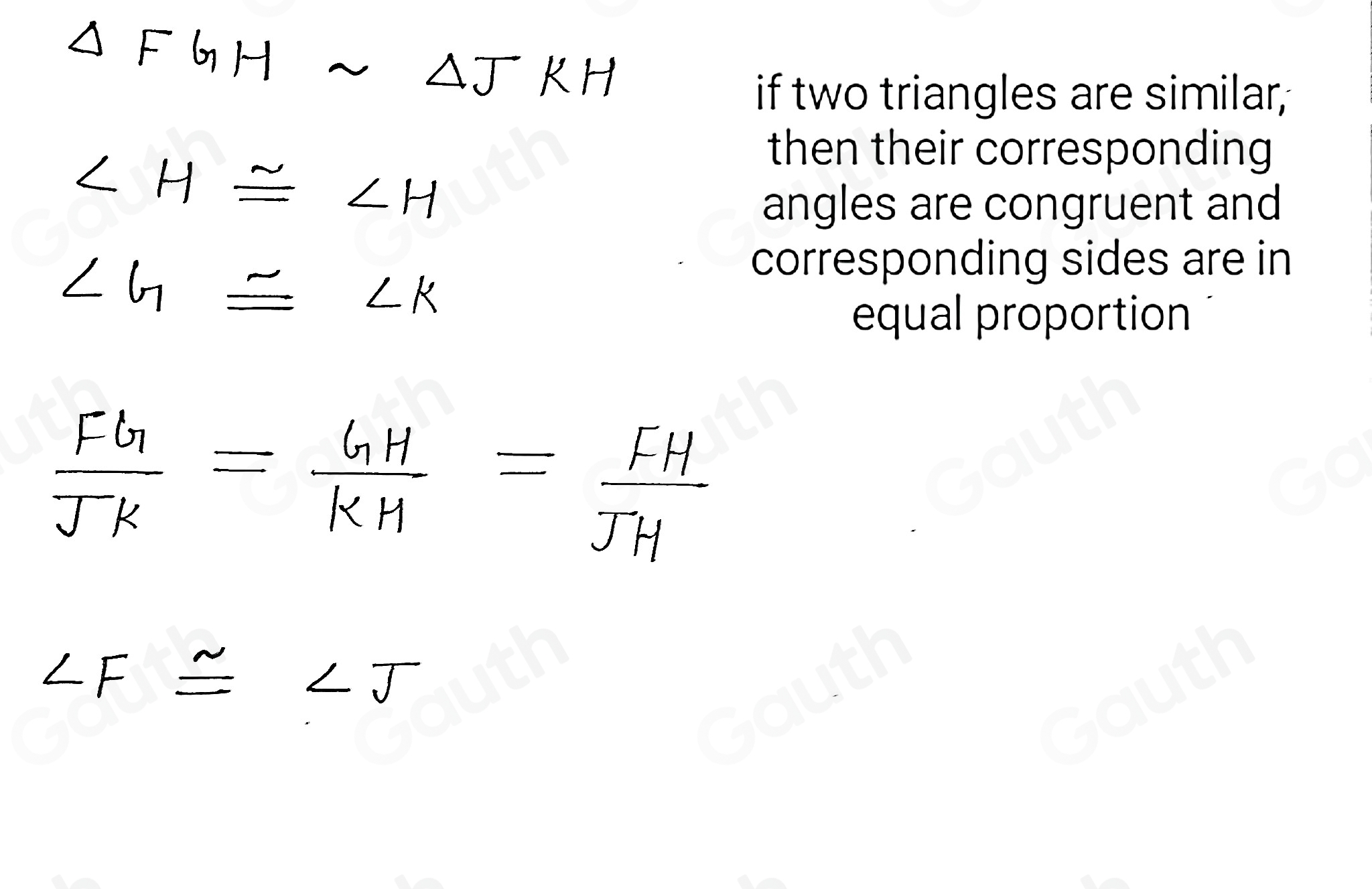 Solved: Given that FGHsim JKH. What are all congruent angles and the ...