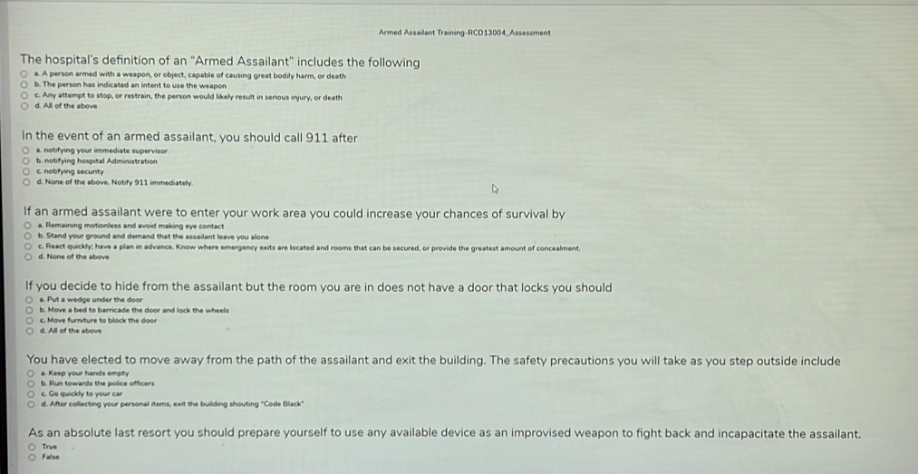 Solved: Armed Assailant Training-RCD13004_Assessment The hospital's ...