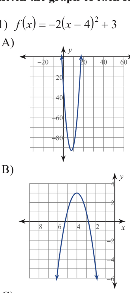 f(x)=-2(x-4)^2+3
A) 
0 
B)