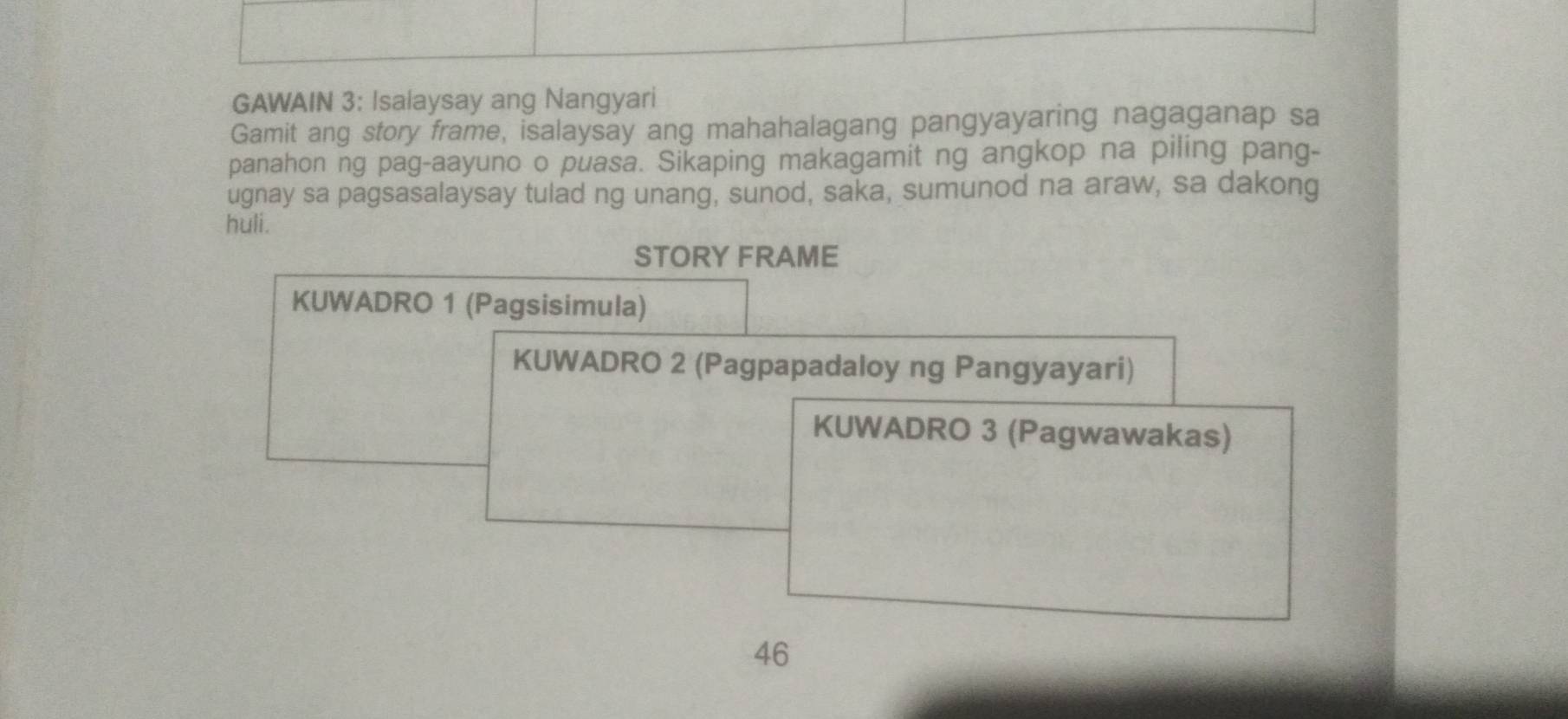 Solved: GAWAIN 3: Isalaysay ang Nangyari Gamit ang story frame ...