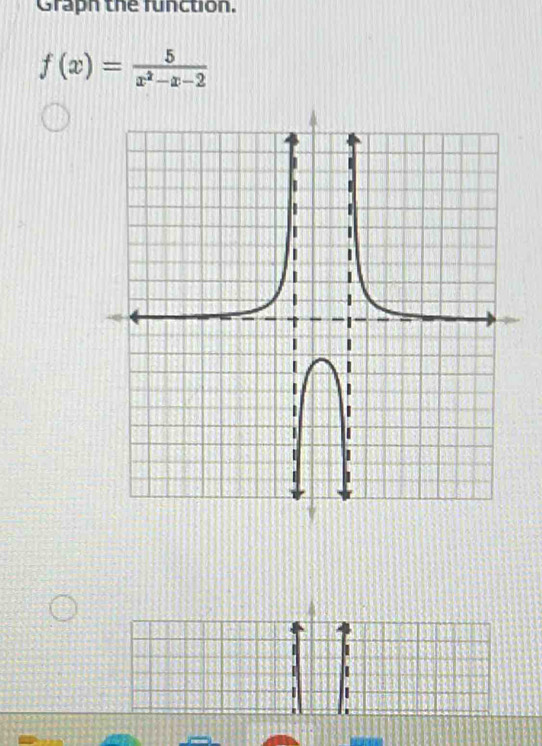 Graph the function.
f(x)= 5/x^2-x-2 