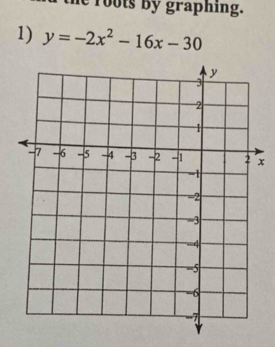 he roots by graphing. 
1) y=-2x^2-16x-30
x