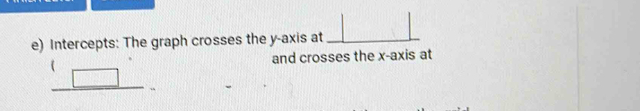 Intercepts: The graph crosses the y-axis at 
and crosses the x-axis at