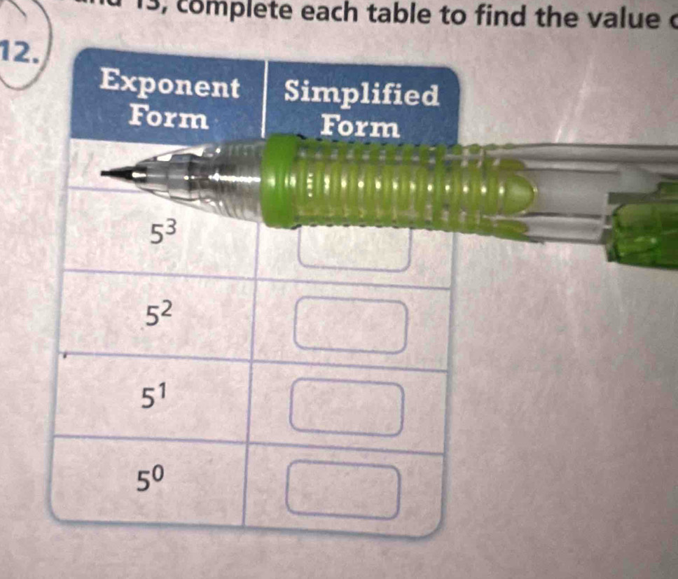 13, complete each table to find the value c
12