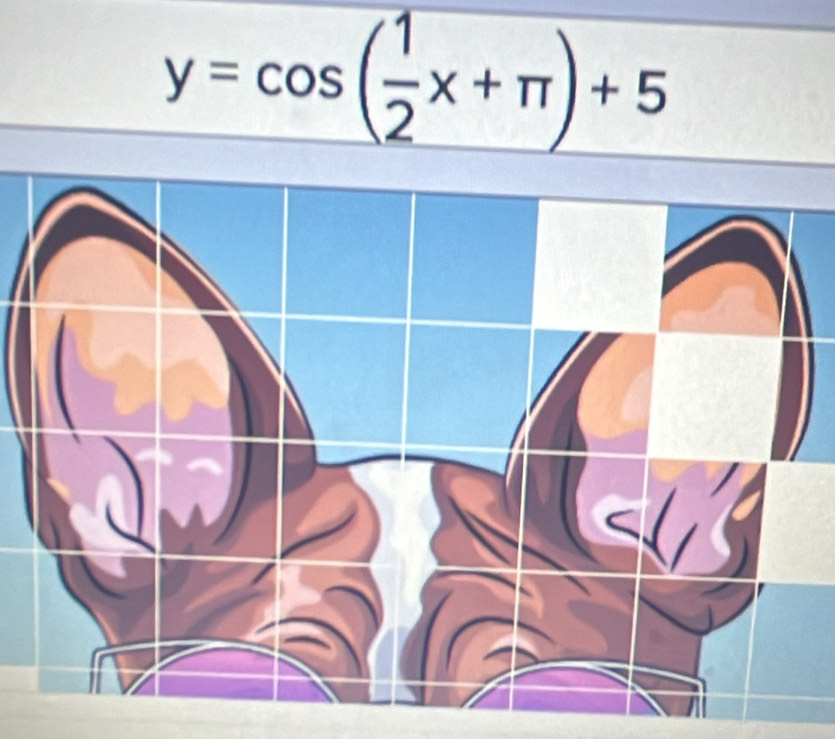 y=cos ( 1/2 x+π )+5