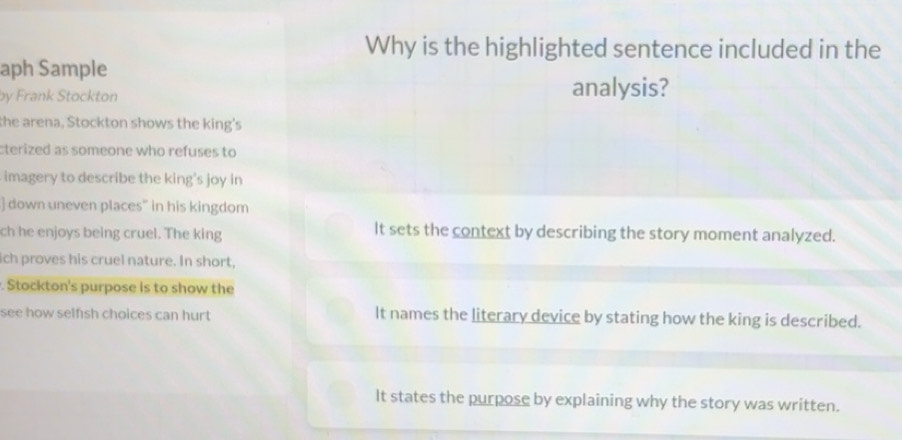 Solved: Why is the highlighted sentence included in the aph Sample by ...