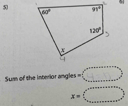 Sum of the interior angles s=□
x=□