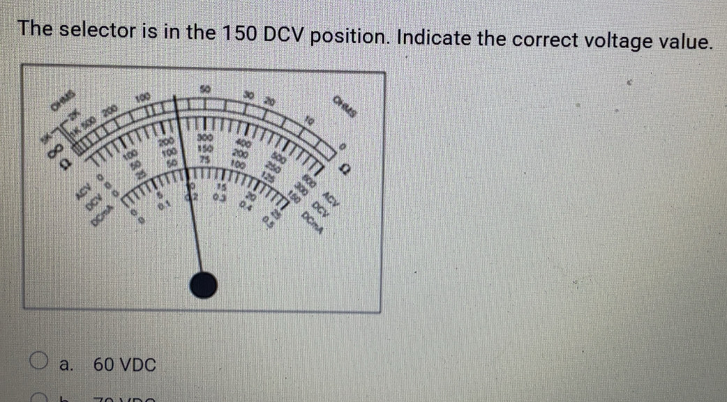 Solved: The selector is in the 150 DCV position. Indicate the correct ...