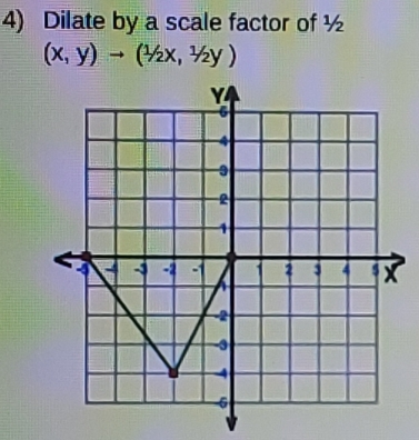 Dilate by a scale factor of ½
(x,y)to (1/2x,1/2y)