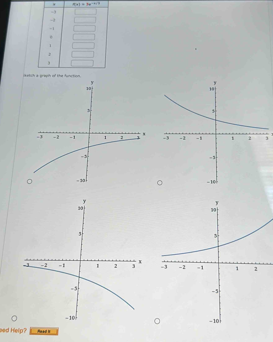 × f(x)=3e^(-x/3)
$ketc 
3 

eed Help? Read It