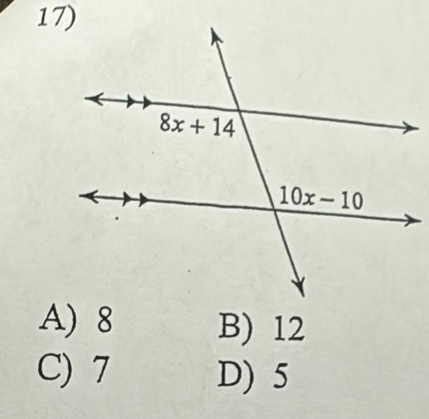 A) 8
B) 12
C) 7 D) 5