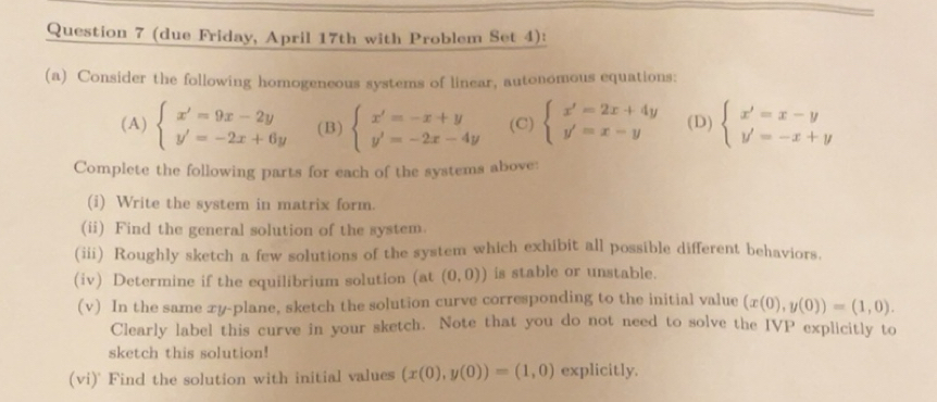 Solved: (due Friday, April 17th with Problem Set 4): (a) Consider the ...