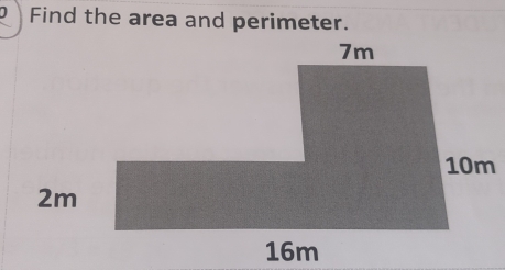 Find the area and perimeter.
10m