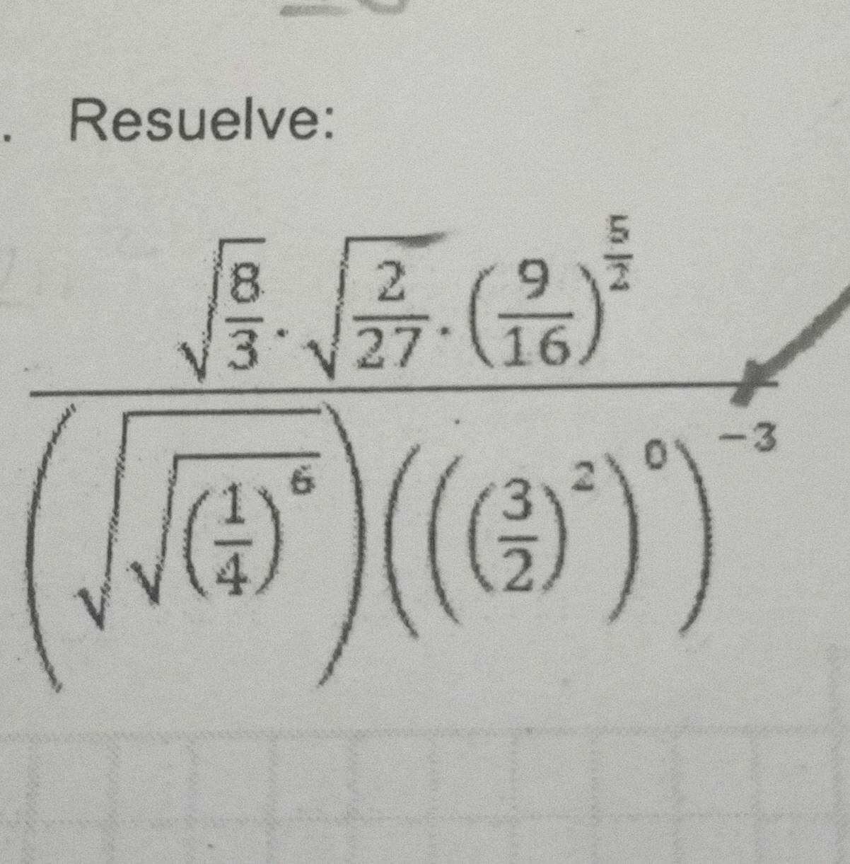 Resuelve: 
frac sqrt[3](frac sqrt [10]3sqrt frac sqrt (sqrt (frac 1)2)^2)(( 1/2 )^0