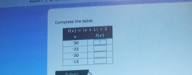 Algebra
Complete the table.