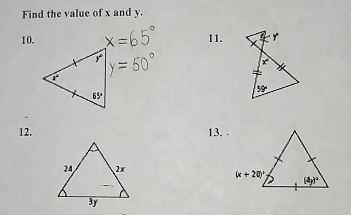 Find the value of x and y.
10- 11.
12. 13. .