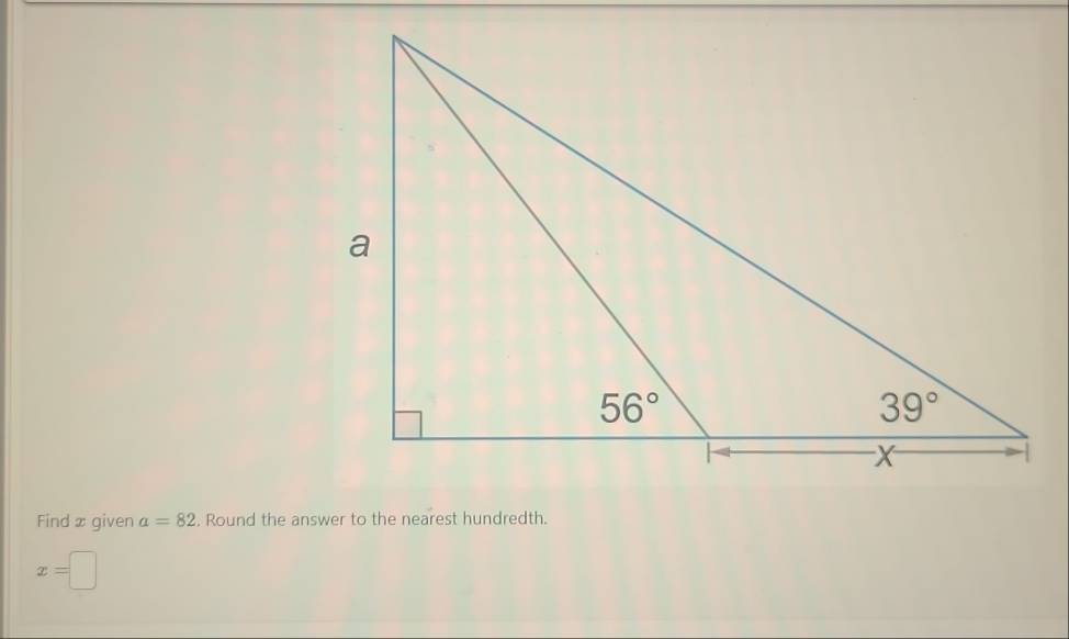 Find x given a=82. Round the answer to the nearest hundredth.
x=□