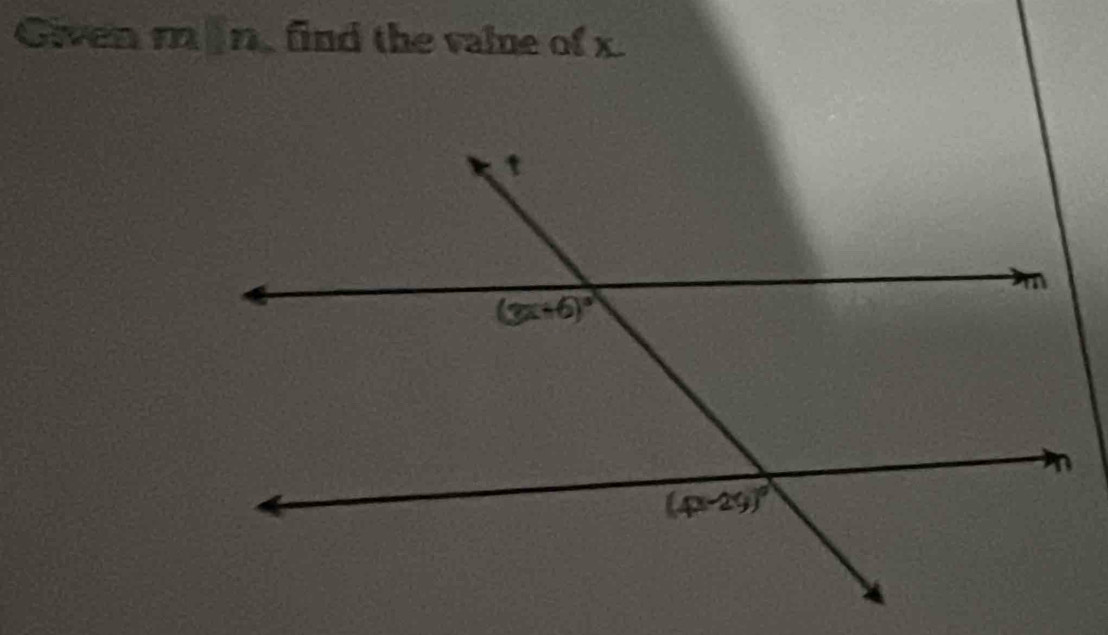 Given mparallel n find the valne of x