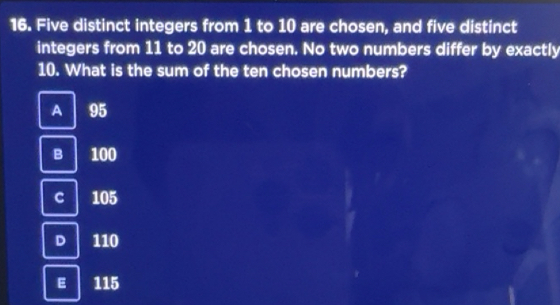Solved: Five distinct integers from 1 to 10 are chosen, and five ...