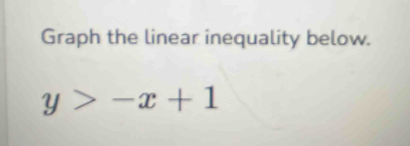 Graph the linear inequality below.
y>-x+1