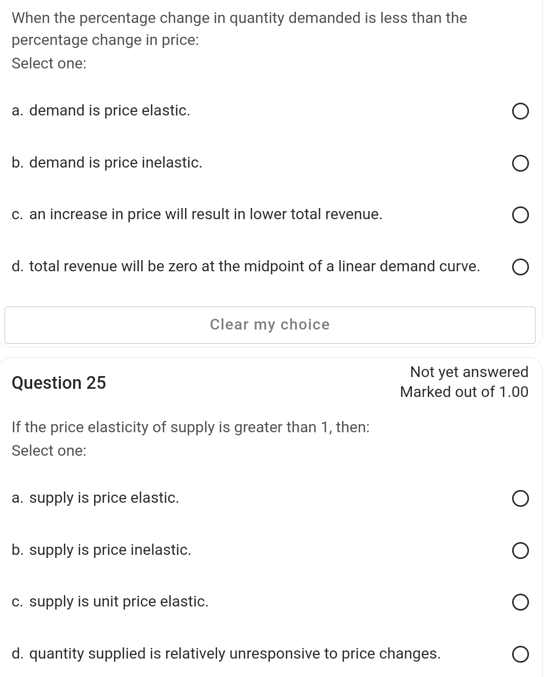 Solved: When the percentage change in quantity demanded is less than ...