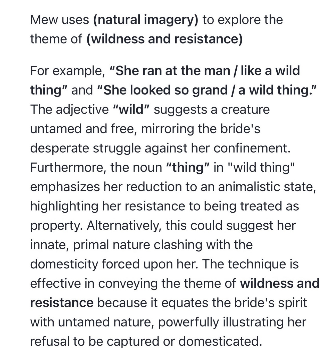 Solved: Mew uses (natural imagery) to explore the theme of (wildness ...