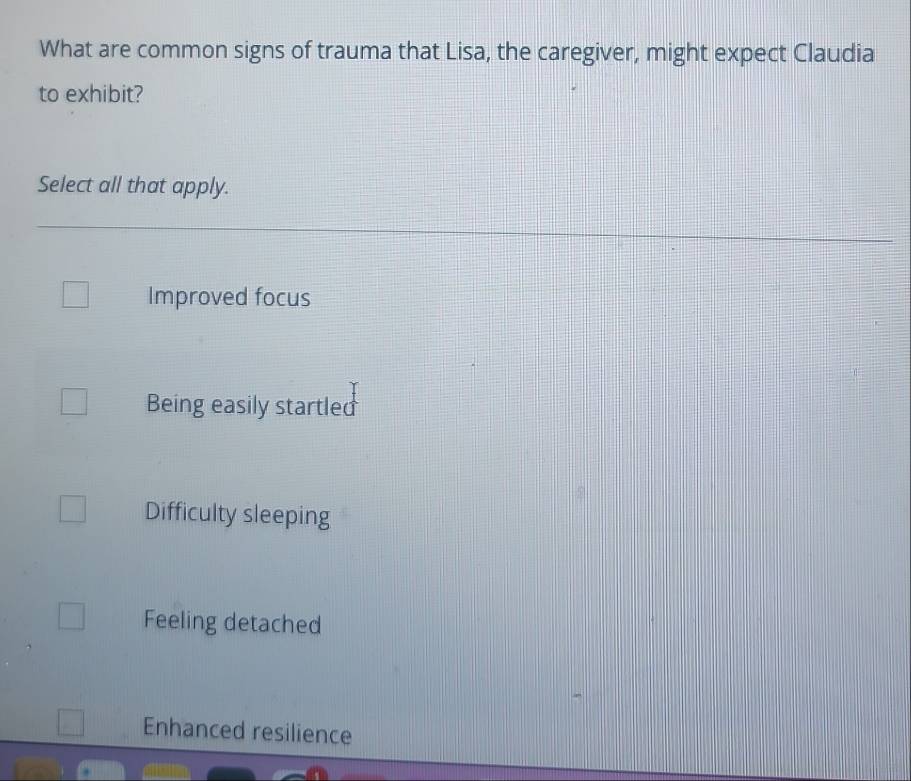 Solved: What are common signs of trauma that Lisa, the caregiver, might ...
