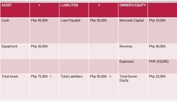 ASSET LIABILITIES OWNER'S EQUITY
Ca
Eq
To