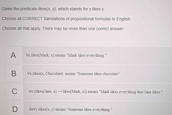 Solved: Given the predicate likes (x,y) , which stands for x likes y ...