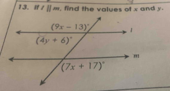 If l||m , find the values of x and y.