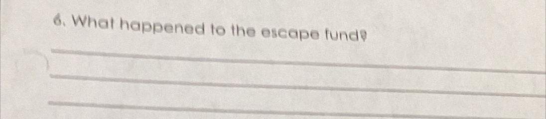 What happened to the escape fund? 
_ 
_ 
_