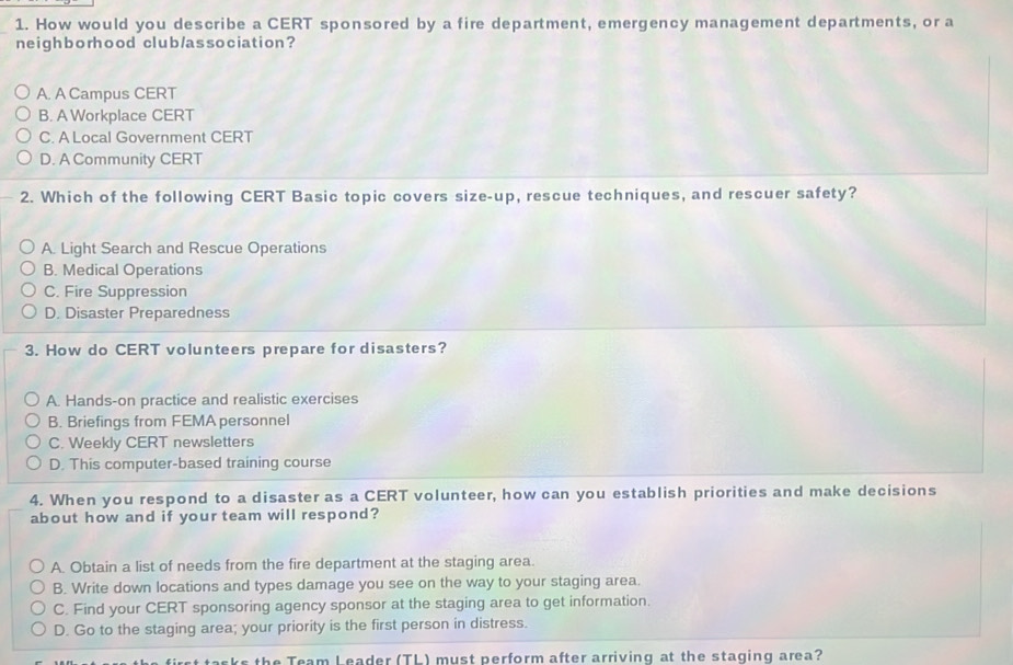 Solved: How would you describe a CERT sponsored by a fire department ...