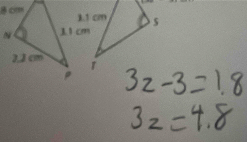 3z-3=1.8
3z=4.8