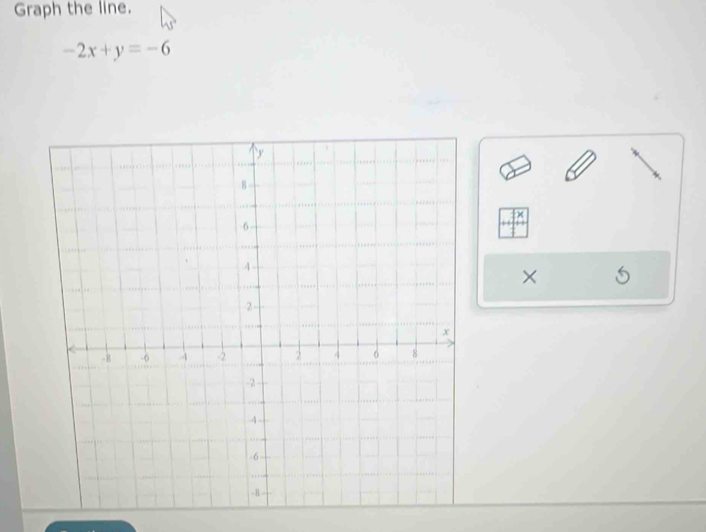 Graph the line.
-2x+y=-6
×
5