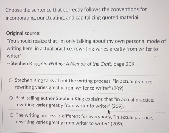 Solved: Choose the sentence that correctly follows the conventions for ...