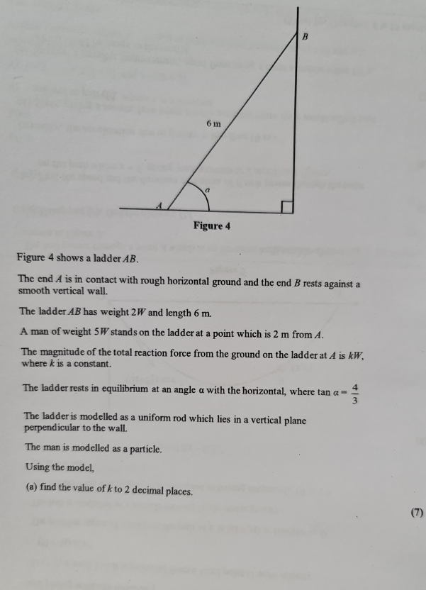 Solved: Figure 4 shows a ladder AB. The end A is in contact with rough ...