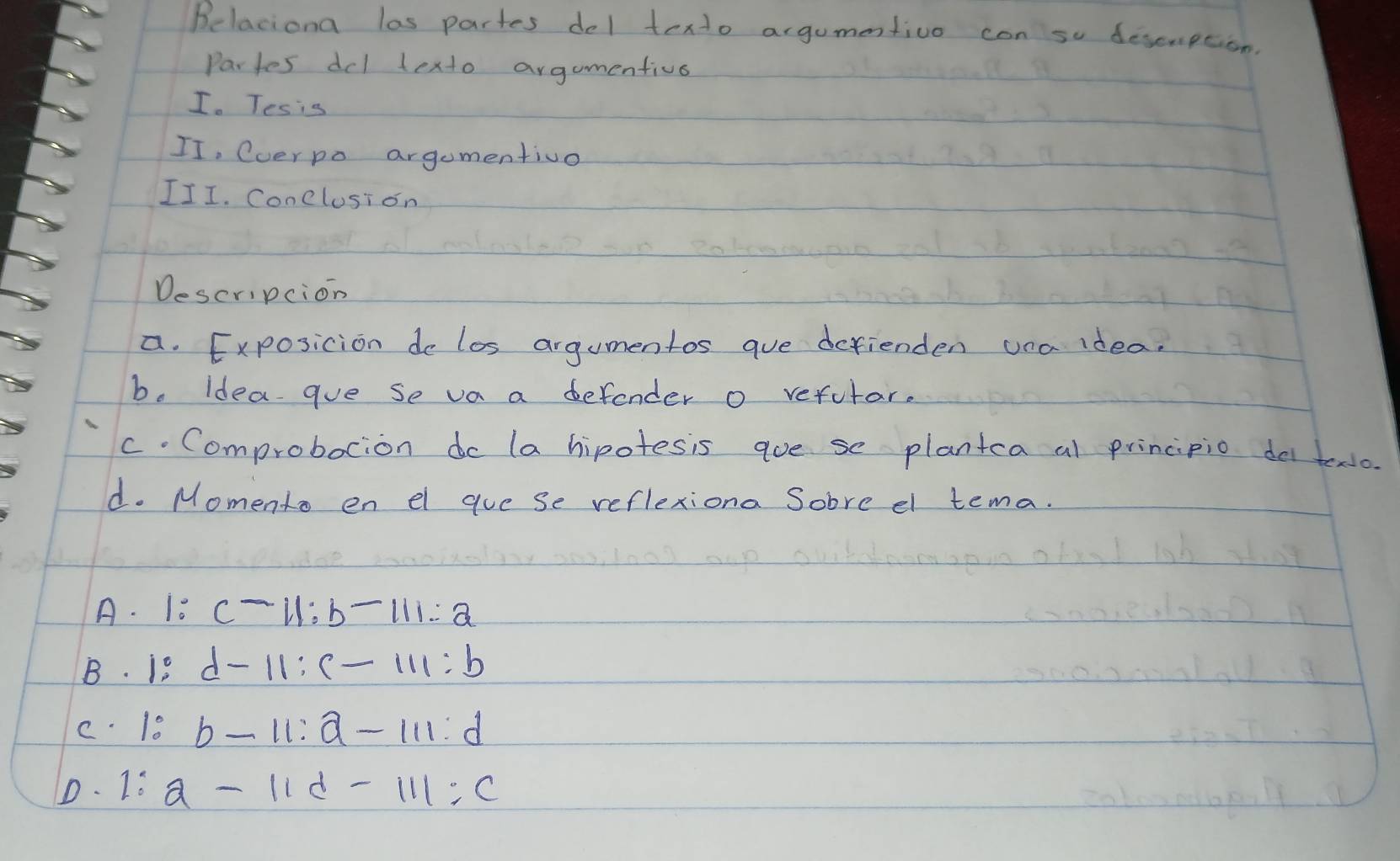 Resuelto:Belaciona las partes del texto argumentivo can so deseaption ...