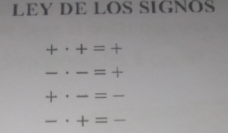 LEY DE LOS SIGNOS
+· +=+
_ = 1/1 
+· _ = _ 
_ · += _