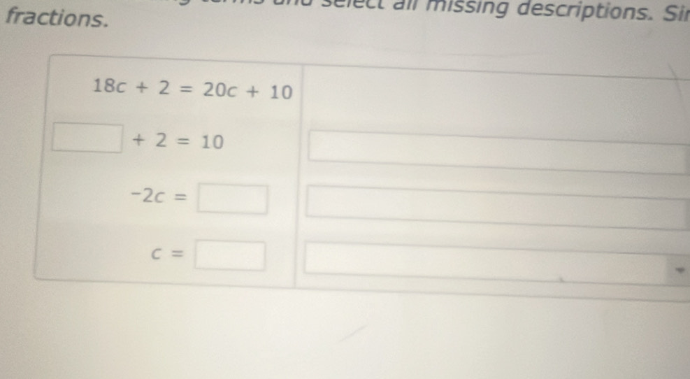 ect all missing descriptions. Sir
fractions.