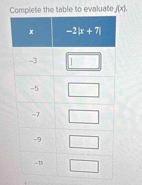 te the table to evaluate j(x).