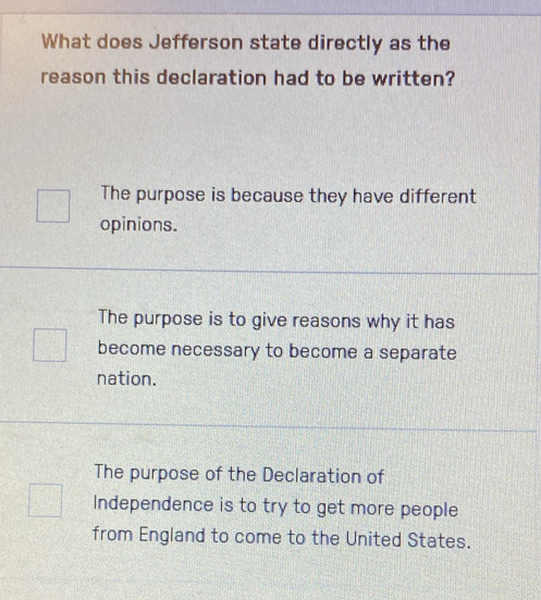 Solved: What does Jefferson state directly as the reason this ...