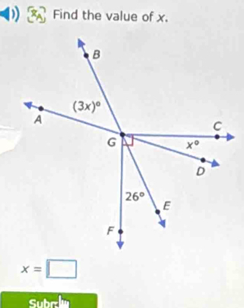 Find the value of x.
x=□
Subr