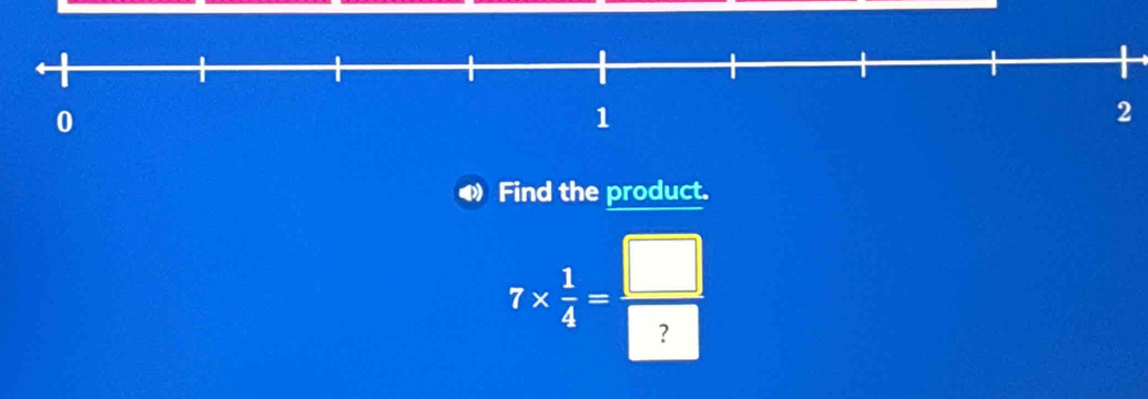 2 
0 Find the product.
7*  1/4 = □ /□  