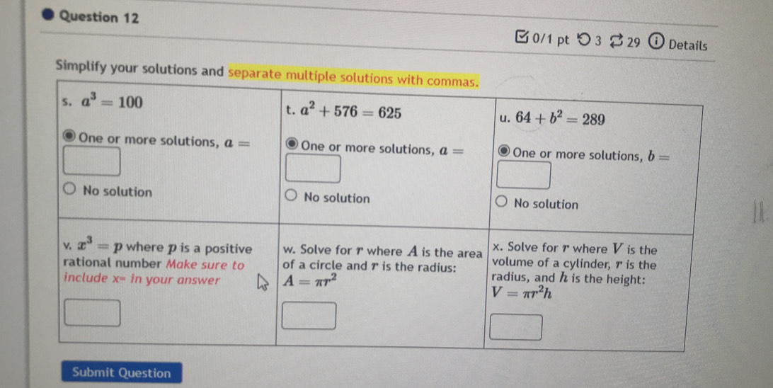 つ 3 $29 ⓘ Details
Simplify 
Submit Question