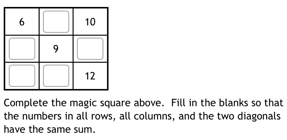 Solved: Complete the magic square above. Fill in the blanks so that the ...