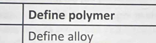 Define polymer 
Define alloy