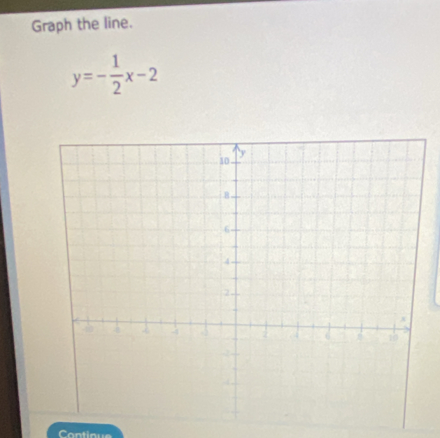 Graph the line.
y=- 1/2 x-2
Contique