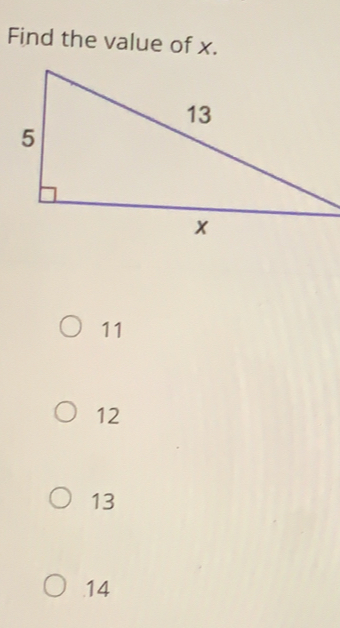 Find the value of x.
11
12
13
14